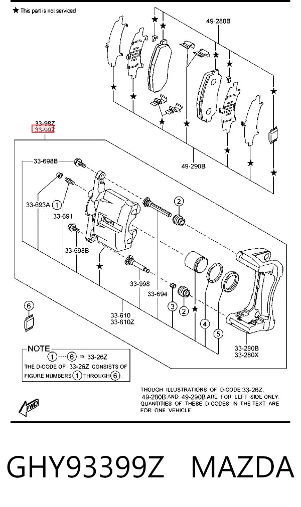 Zacisk hamulcowy przedni lewy GHY93399Z Mazda