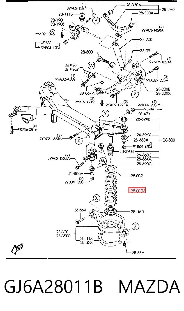 Sprężyna tylna GJ6A28011B Mazda