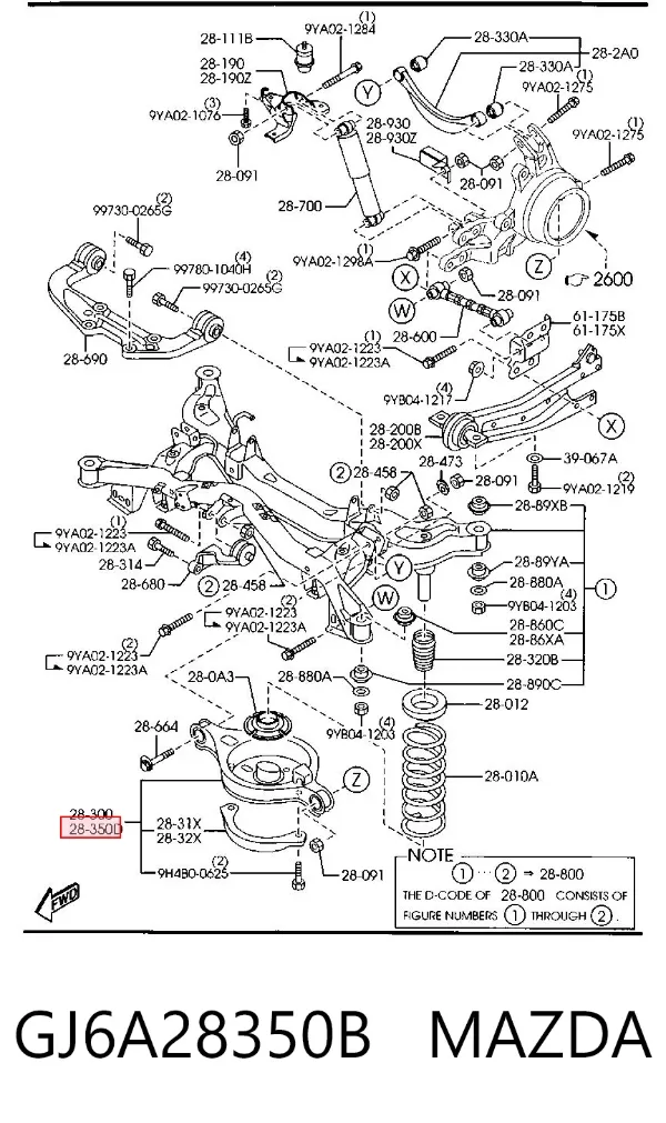 Wahacz zawieszenia tylnego dolny lewy GJ6A28350B Mazda