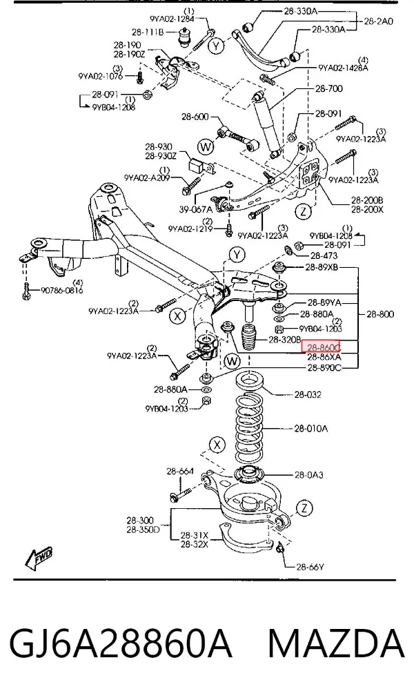 Silentblock tylnej belki GJ6A28860A Mazda