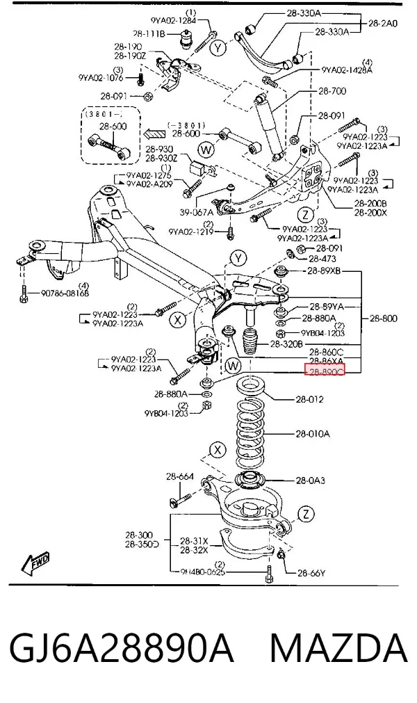 Silentblock tylnej belki GJ6A28890A Mazda