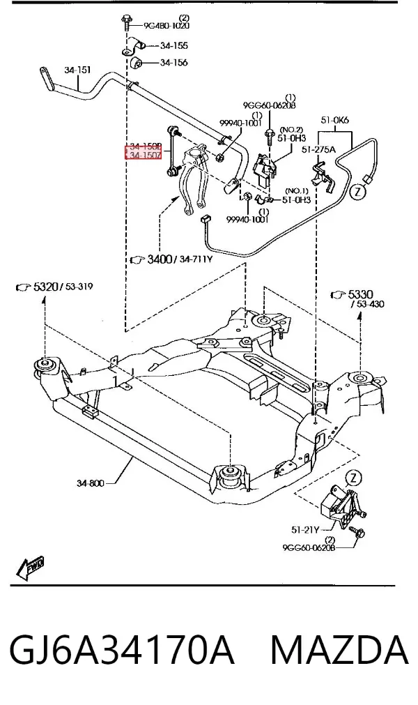 Łącznik stabilizatora przedniego lewy GJ6A34170A Mazda