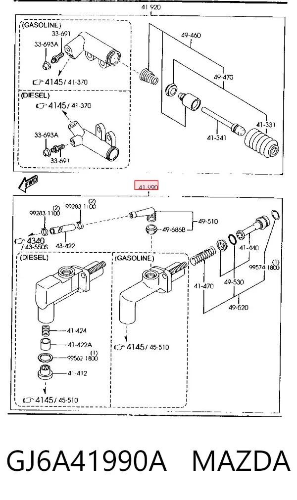 Cylinder sprzęgła główny GJ6A41990A Mazda