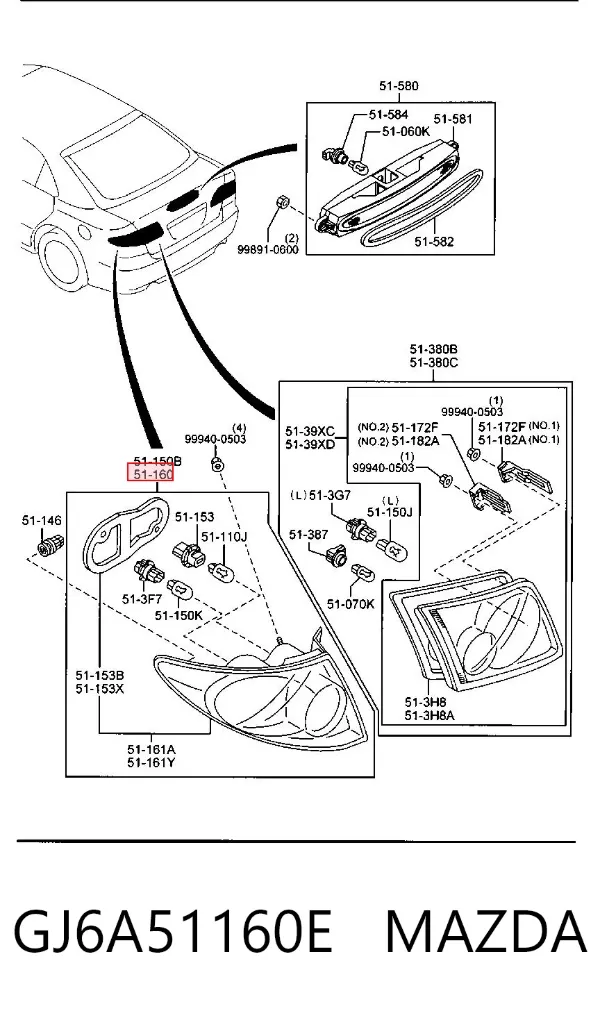 Lampa zespolona tylna lewa zewnętrzna GJ6A51160E Mazda