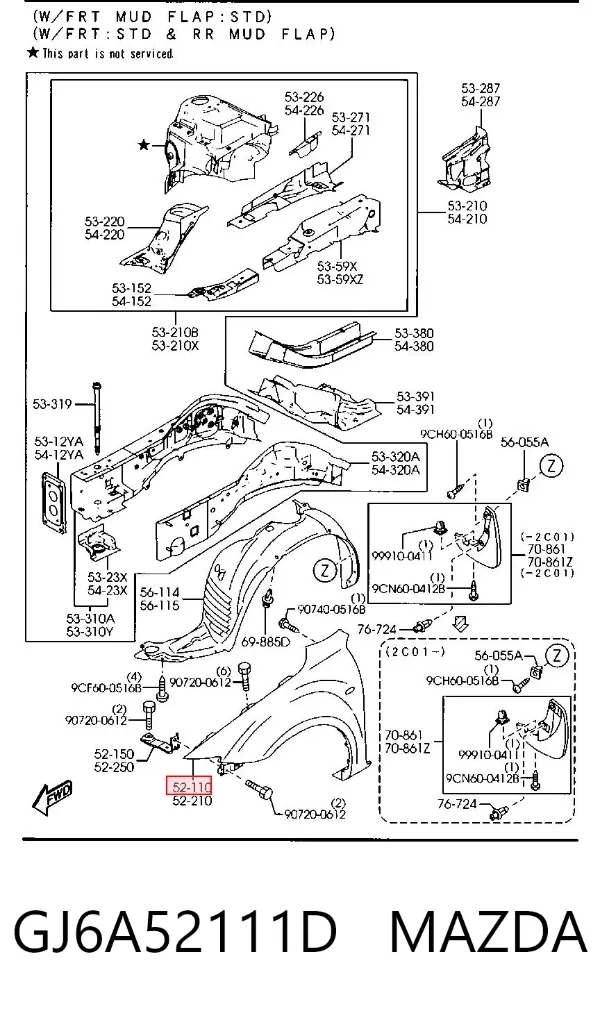 Błotnik przedni prawy GJ6A52111D Mazda