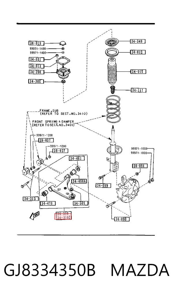 Wahacz zawieszenia przedniego dolny lewy GJ8334350B Mazda