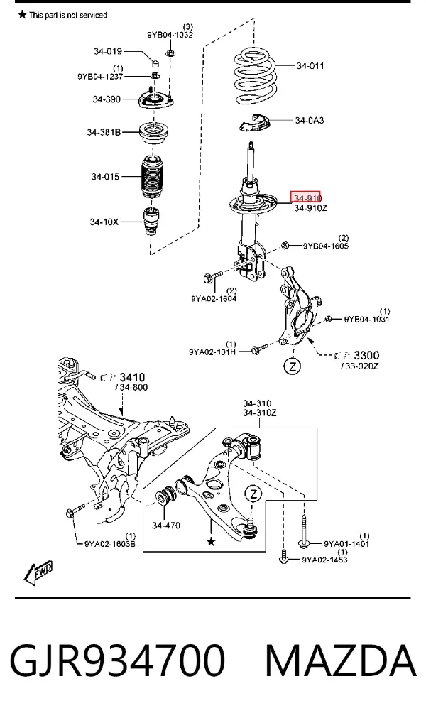 Amortyzator przedni prawy GJR934700 Mazda