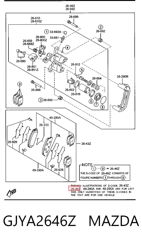 Zestaw naprawczy zacisku hamulcowego tylnego GJYA2646Z Mazda