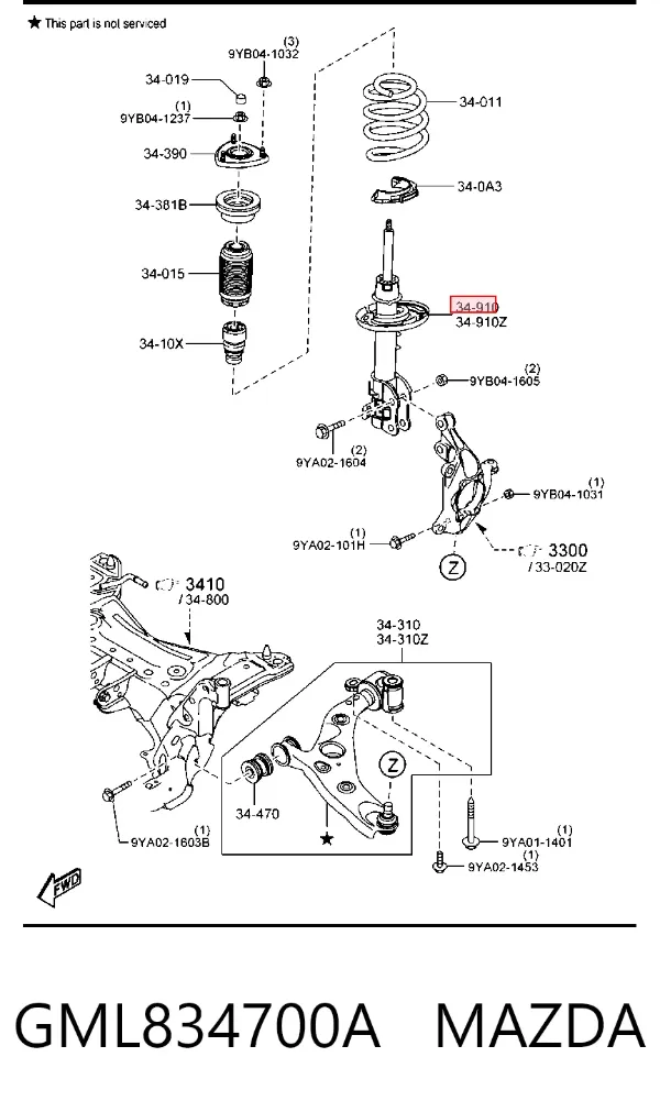 Amortyzator przedni prawy GML834700A Mazda