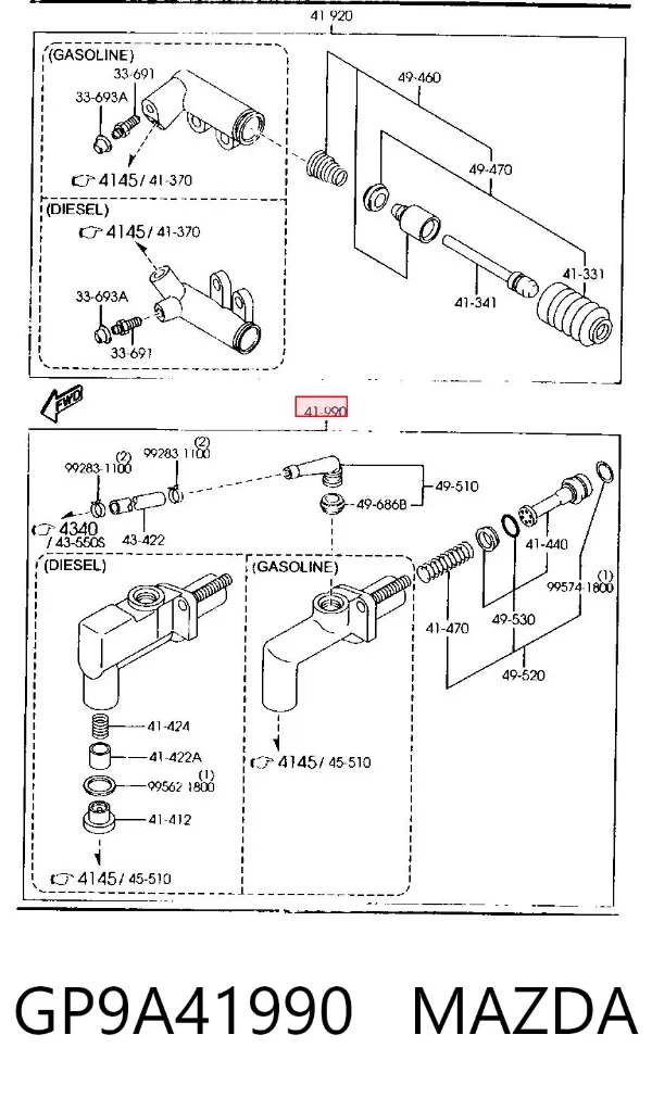 Cylinder sprzęgła główny GP9A41990 Mazda