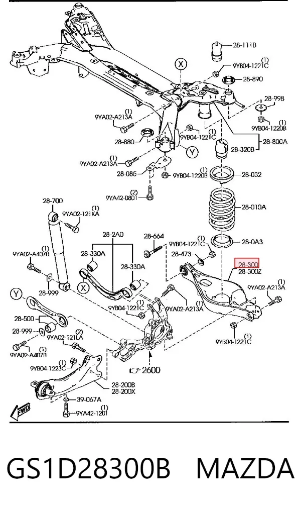 Wahacz zawieszenia tylnego dolny prawy GS1D28300B Mazda