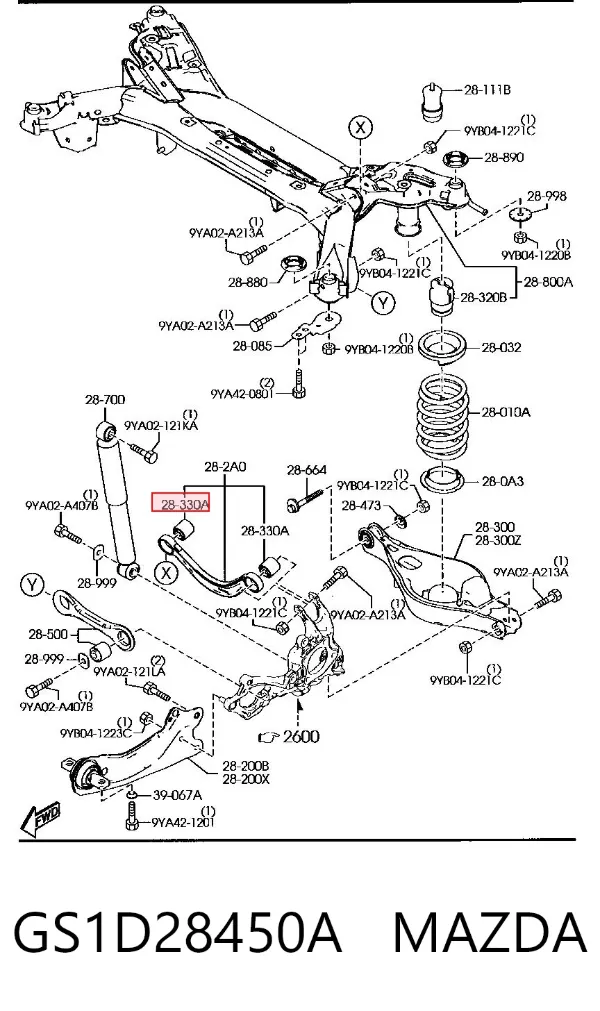 Silentblock wahacza tylnego górnego GS1D28450A Mazda