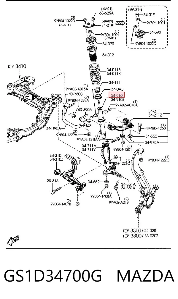 Amortyzator przedni prawy GS1D34700G Mazda