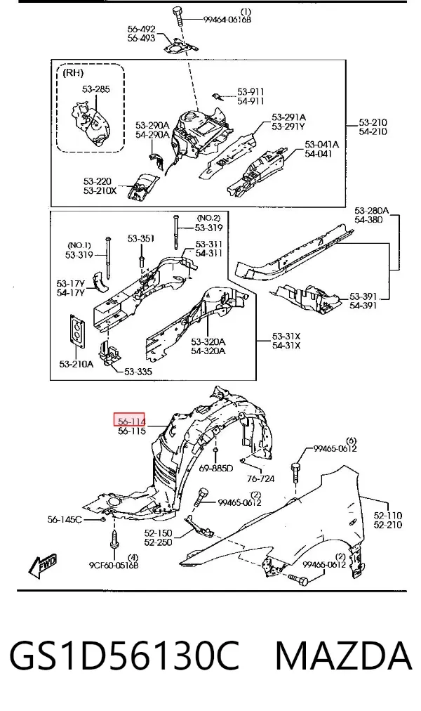 Nadkole błotnika przedniego prawe GS1D56130C Mazda