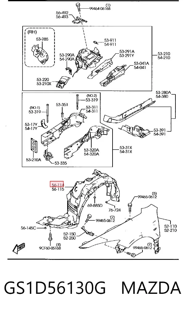 Nadkole błotnika przedniego prawe GS1D56130G Mazda
