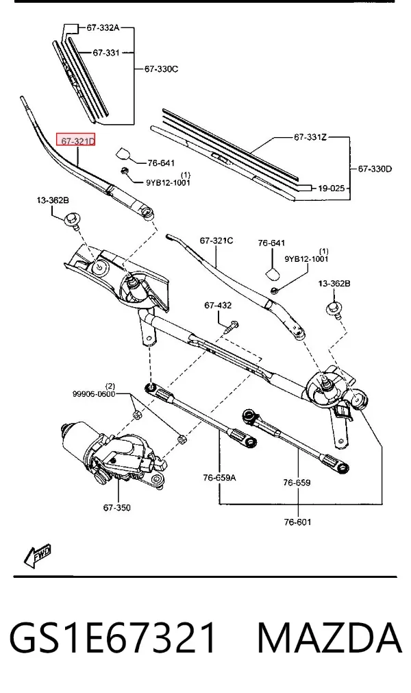 Ramię wycieraczki szyby przedniej Mazda 6 GH
