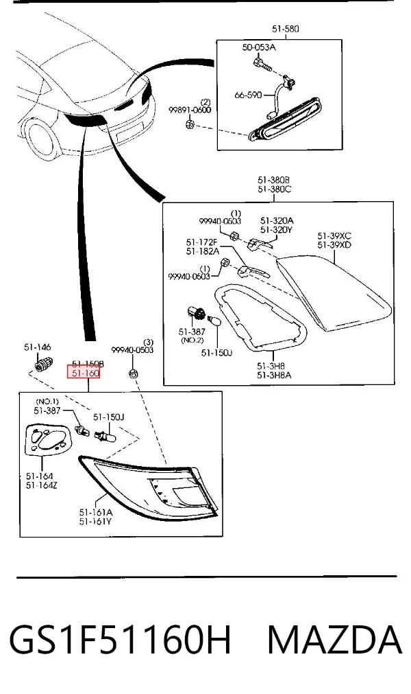 Lampa zespolona tylna lewa zewnętrzna GS1F51160H Mazda