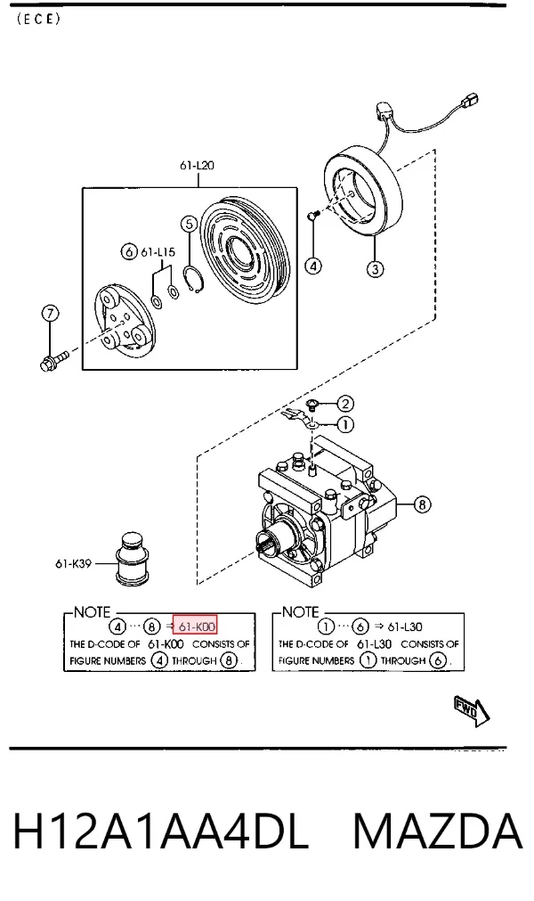 Sprężarka klimatyzacji H12A1AA4DL Mazda
