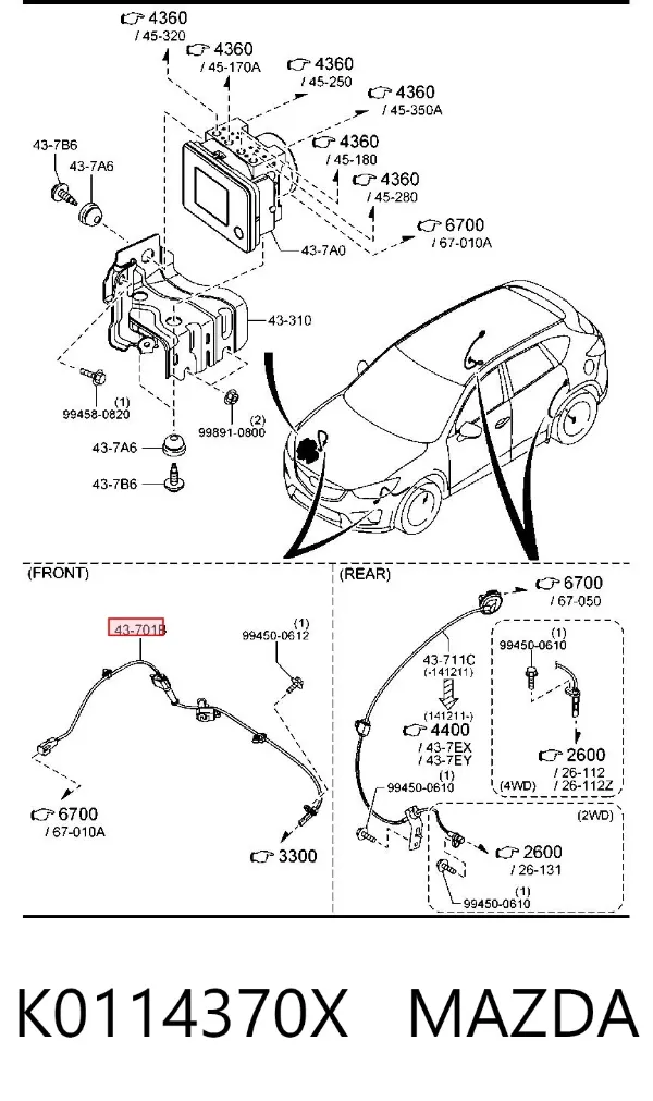 Czujnik ABS przedni K0114370X Mazda