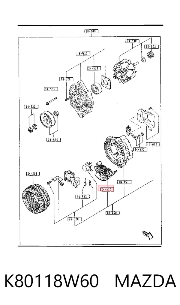 Mostek prostowniczy alternatora = Moster diodowy alternatora K80118W60 Mazda
