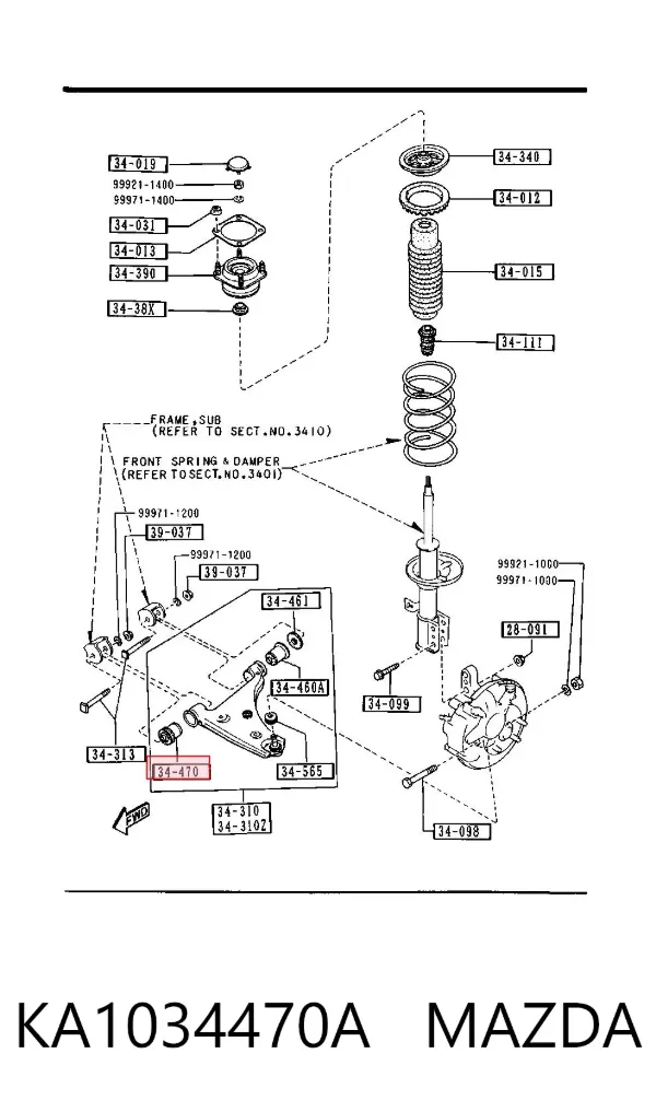 Silentblock przedniego wahacza dolnego KA1034470A Mazda
