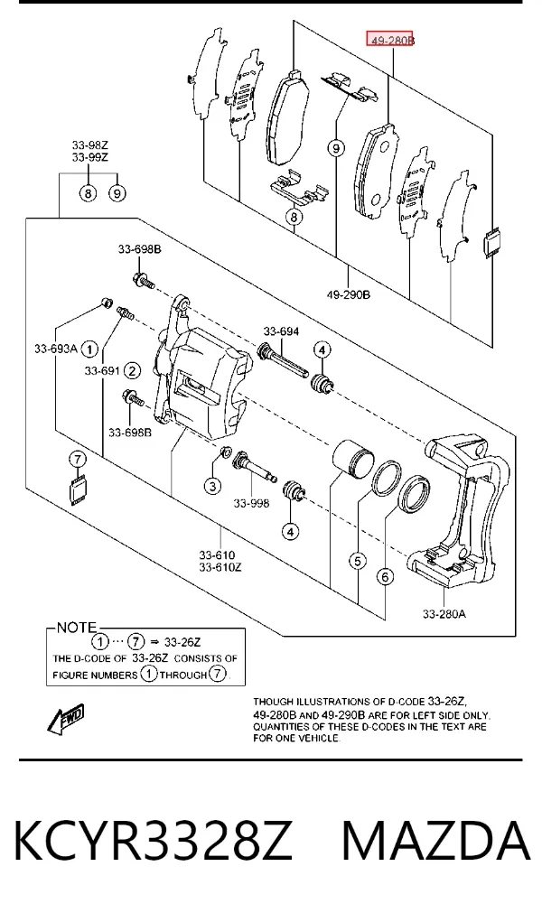 Klocki hamulcowe przednie tarczowe KCYR3328Z Mazda
