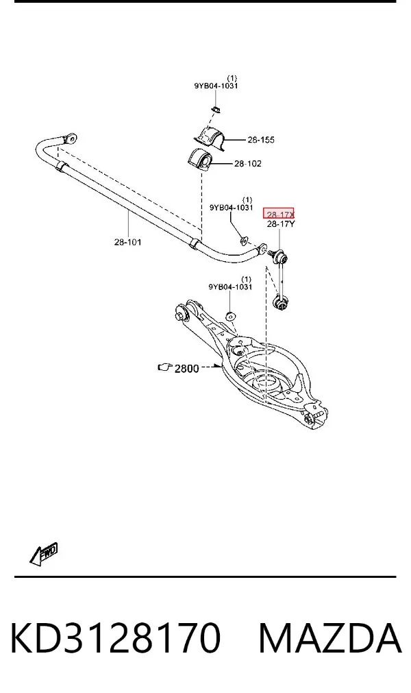 Lącznik stabilizatora tylnego prawy KD3128170 Mazda