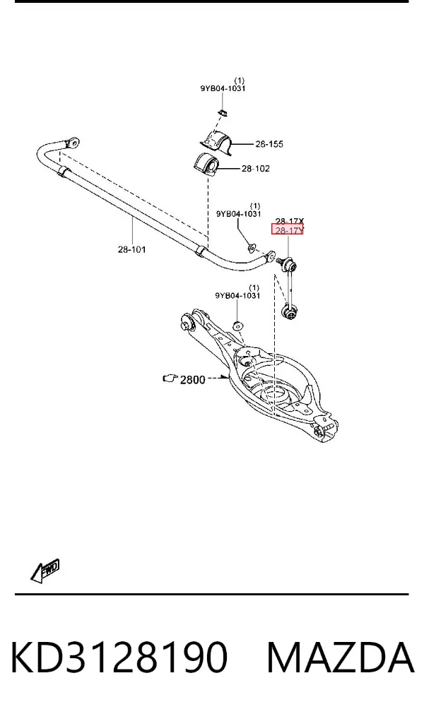 Łącznik stabilizatora tylnego lewy KD3128190 Mazda