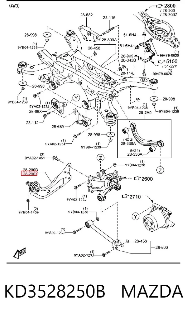 Wahacz (drążek) zawieszenia tylnego podłużny dolny lewy KD3528250B Mazda