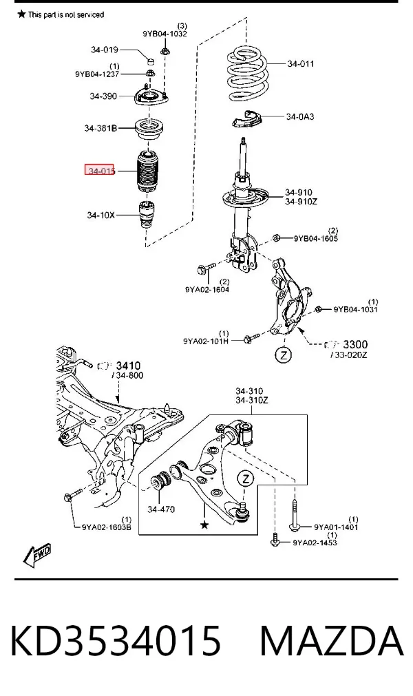 Osłona amortyzatora przedniego KD3534015 Mazda