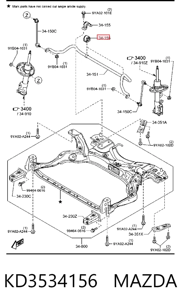 Tuleja stabilizatora przedniego KD3534156 Mazda