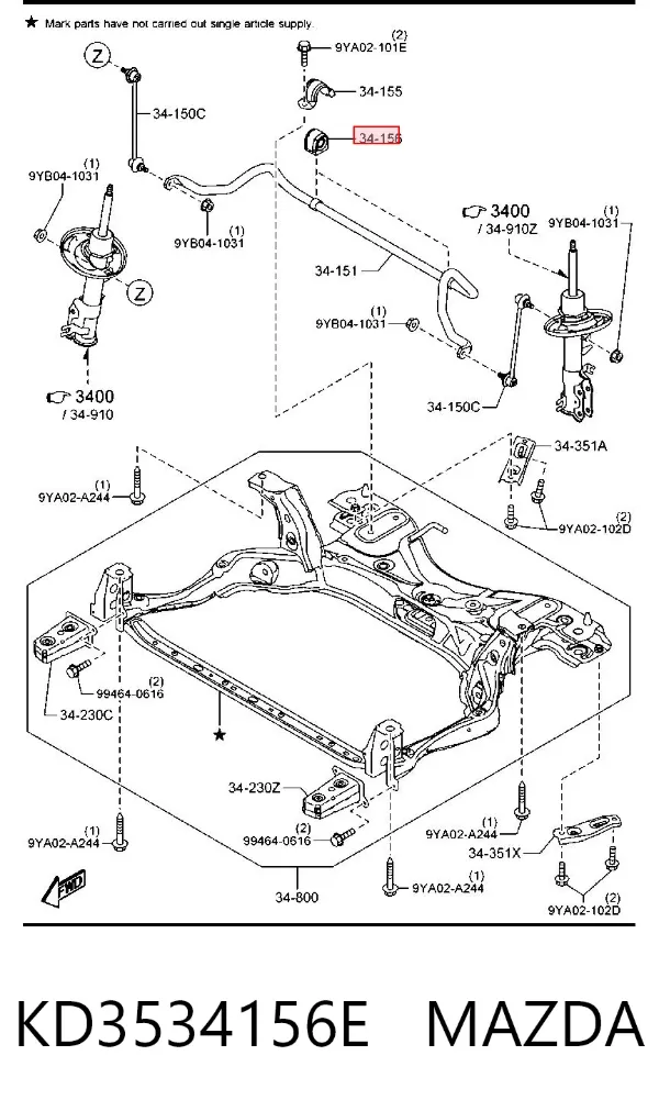 Tuleja stabilizatora przedniego KD3534156E Mazda
