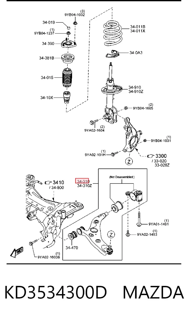 Wahacz zawieszenia przedniego dolny prawy KD3534300D Mazda