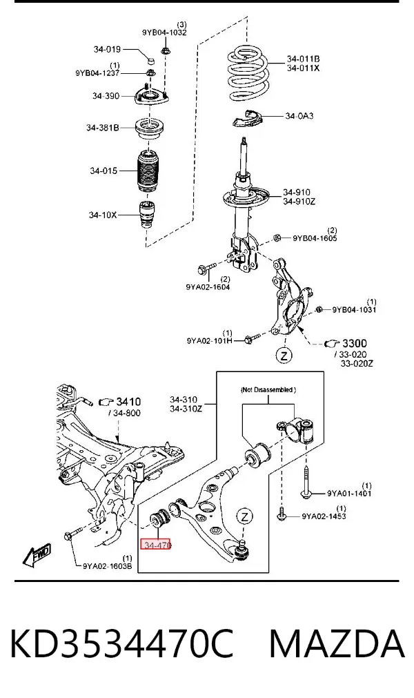 Silentblock przedniego wahacza dolnego KD3534470C Mazda