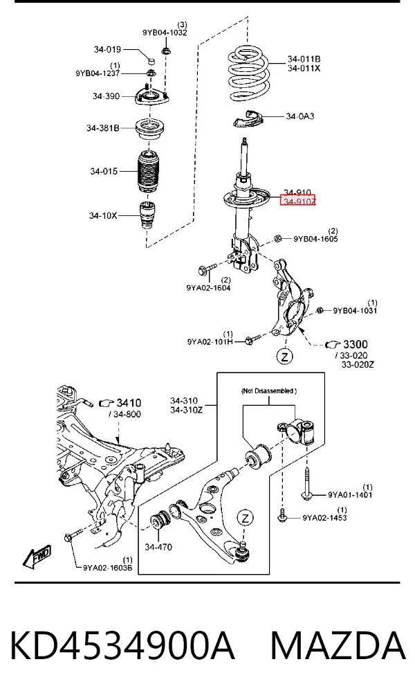 Amortyzator przedni lewy KD4534900A Mazda