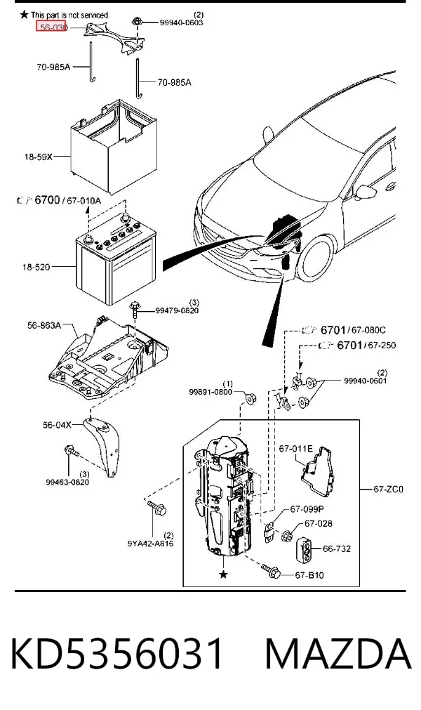 Mocowanie (podstawa) akumulatora KD5356031 Mazda