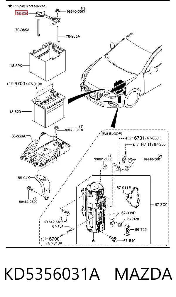Mocowanie (podstawa) akumulatora KD5356031A Mazda