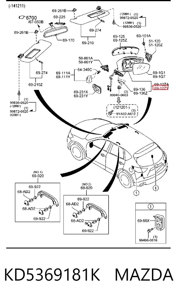 Lusterko wsteczne lewe KD5369181K Mazda
