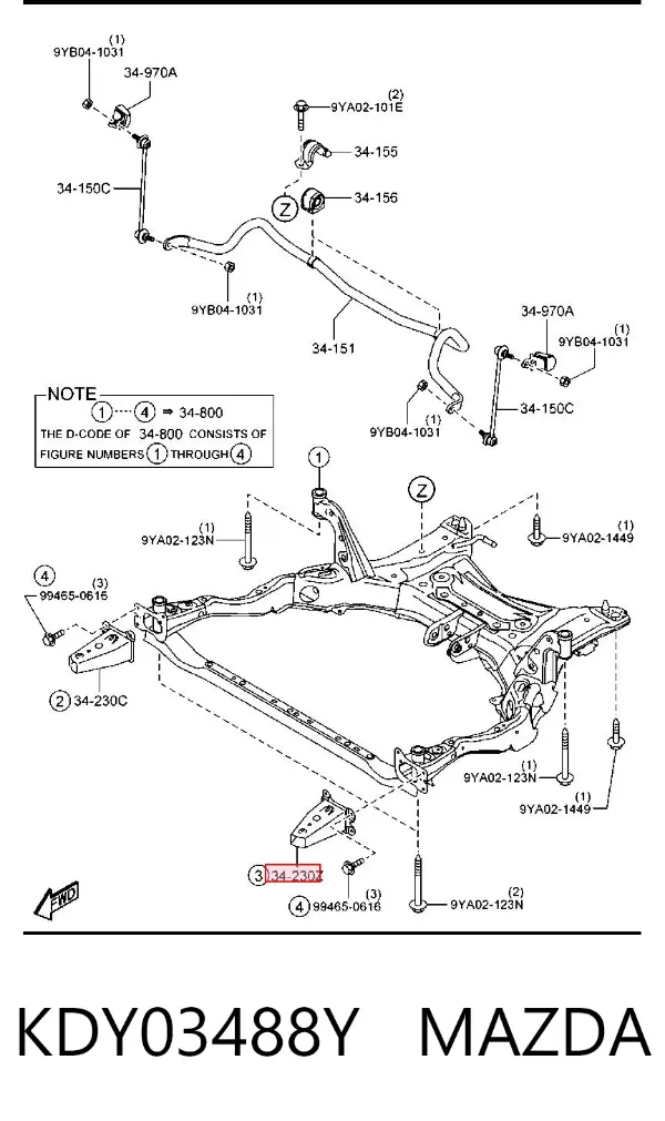 Wspornik przedniej belki KDY03488Y Mazda