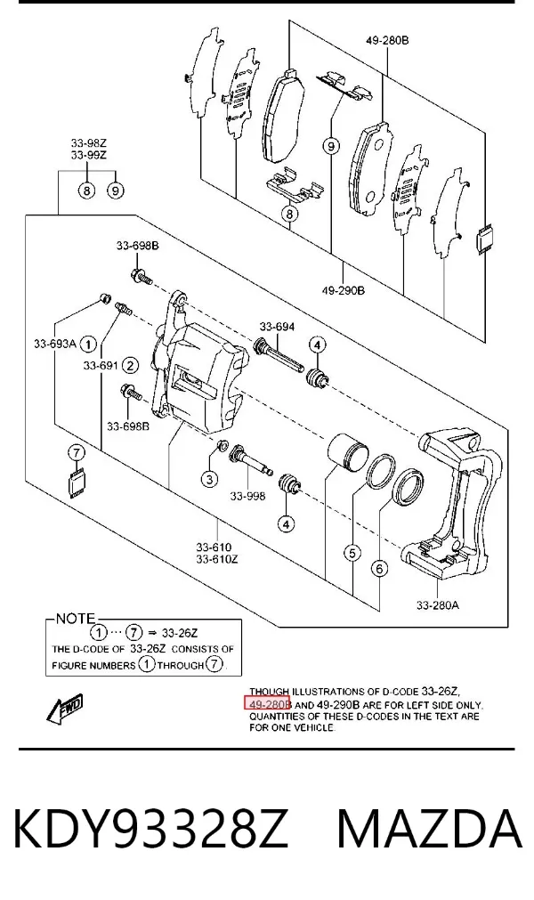 Klocki hamulcowe przednie tarczowe KDY93328Z Mazda