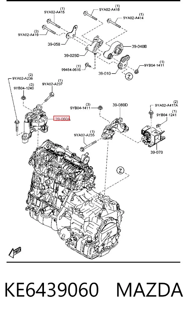 Poduszka (podpora) silnika prawa KE6439060 Mazda