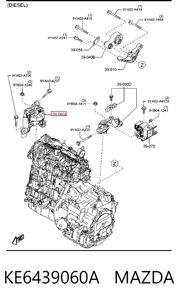 Poduszka (podpora) silnika prawa KE6439060A Mazda