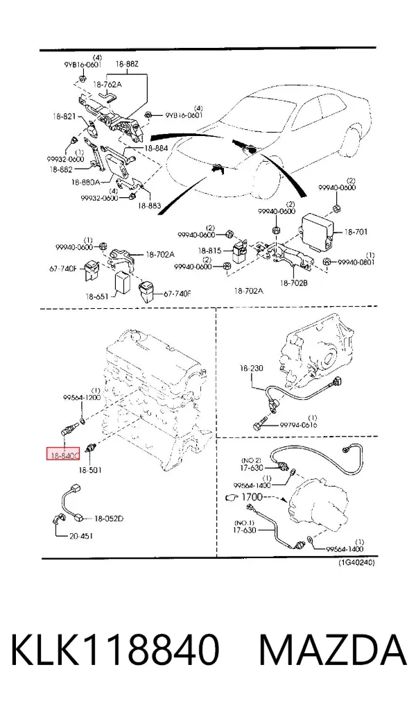 Czujnik temperatury płynu chłodzącego (włączenia wentylatora chłodnicy) KLK118840 Mazda