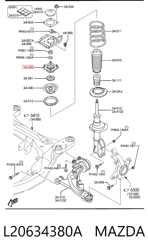 Poduszka amortyzatora przedniego L20634380A Mazda