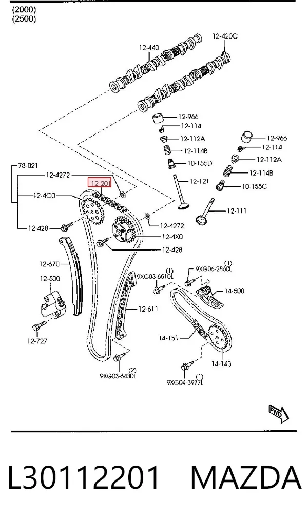 Łańcuch rozrządu L30112201 Mazda