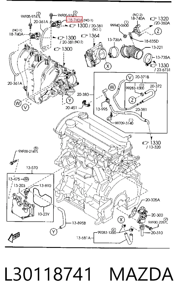 Przetwornik ciśnienia (solenoid) doładowania L30118741 Mazda