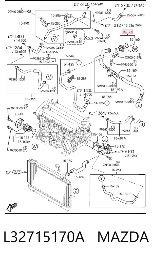Termostat L32715170A Mazda