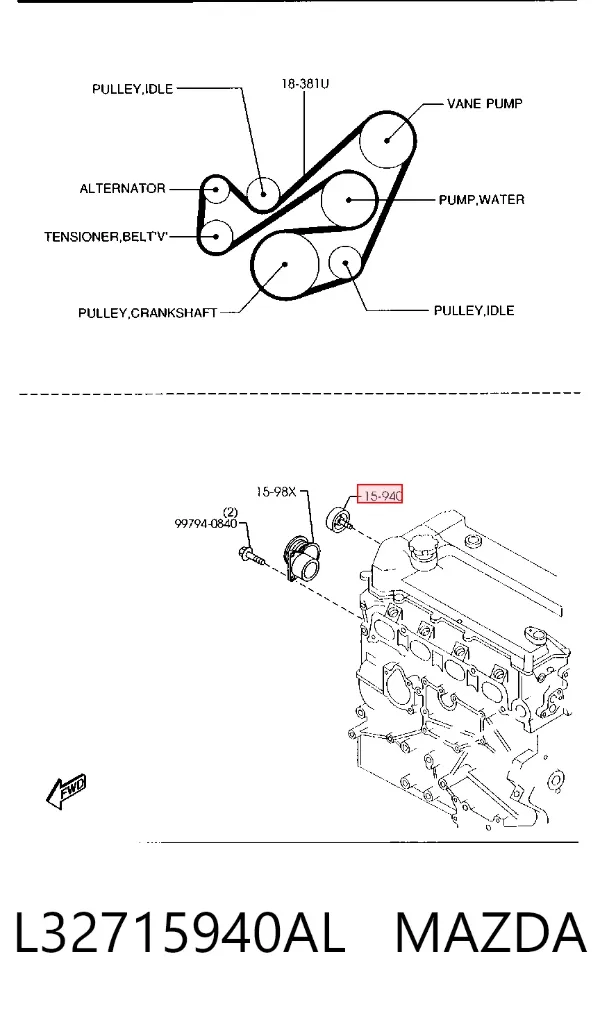 Rolka prowadząca, kierunkowa paska napędowego L32715940AL Mazda