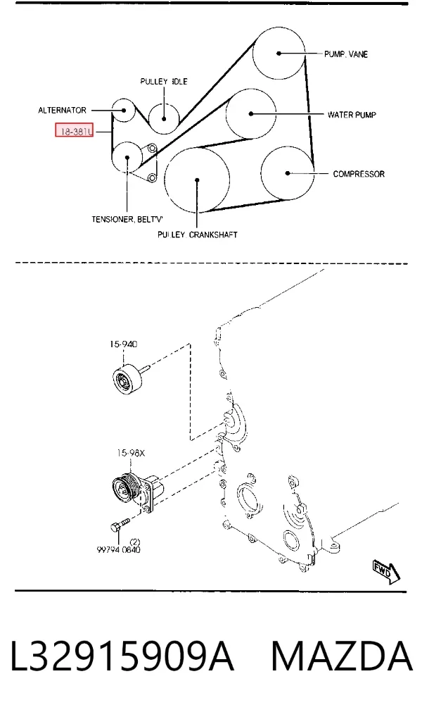 Pas napędowy mechanizmów L32915909A Mazda