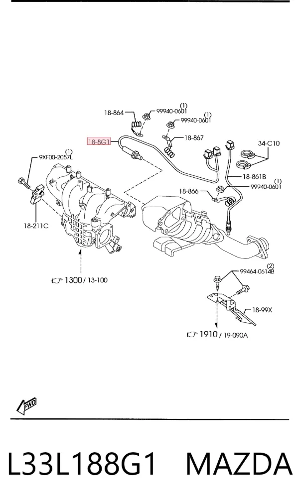 Sonda lambda czujnik tlenu przed katalizatorem L33L188G1 Mazda
